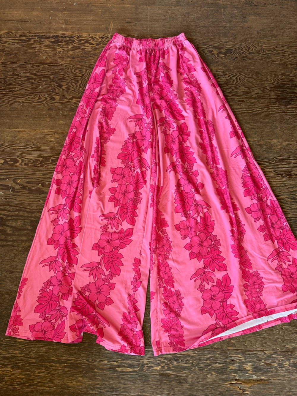 Wide-Leg Floral Palazzo Pants in Bright Pink